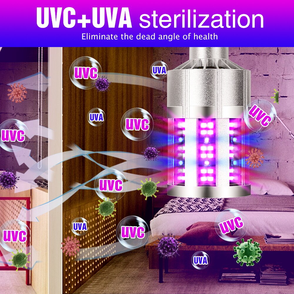 UV LED Lamp Ultraviolet Light Bulb UVC Bacterial Desinfection Lamp 220V LED Corn Bulb E27 Sterilization Light Germicidal Lamp