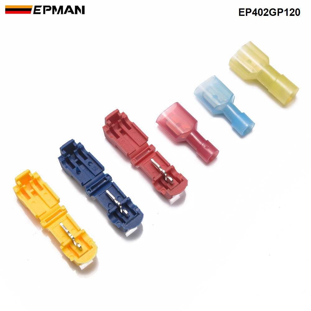 EPMAN 120pcs Car Wire Tap T-Taps Male Insulated Wire Terminal Connectors Quick Splice Wire Connector EP402GP120