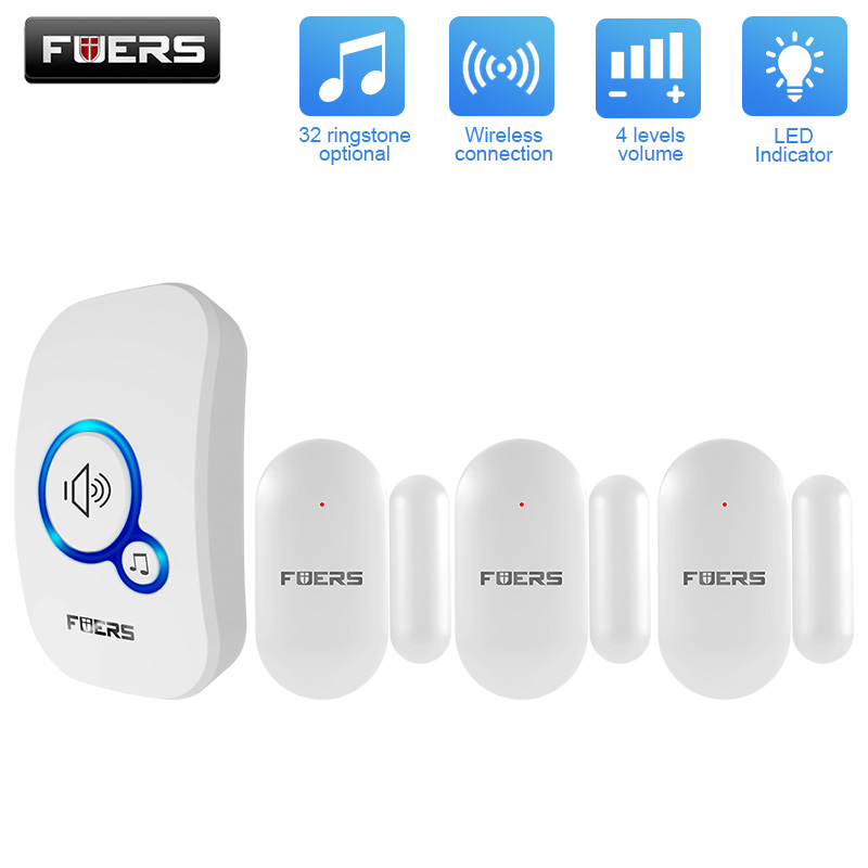 FUERS Drahtloser Türsensor, Alarm, Türklingeln, Glockenspiel, Heimsicherheit, Bewegungsmelder, Besucheralarm, Willkommensglockenspiel, Einbruchalarmsystem: Orange / uns-Stecker