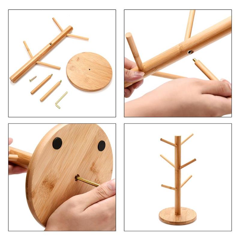 Solid Wood Kitchen Storage Rack Mug Rack Tree Removable Bamboo Mug Stand Storage Coffee Tea Cup Organizer Hanger Holder