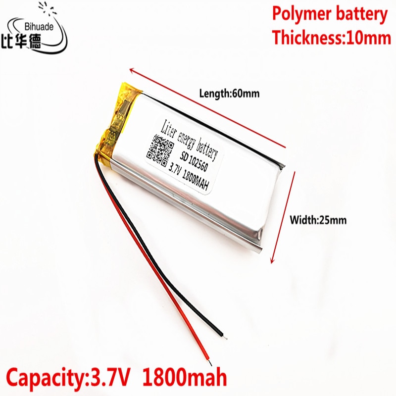 3.7V 1800 Mah 102560 Lithium Polymeer Li-Po Li Ion Oplaadbare Batterij Cellen Voor Mp3 MP4 MP5 Gps psp Mobiele Bluetooth