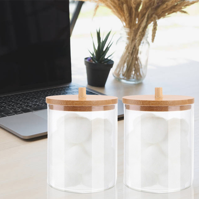 Makeup Cotton Pad Organizer Storage Box For Cotton Swabs Rod Cosmetics Jewelry Bathroom Qtip Container with Bamboo Lid