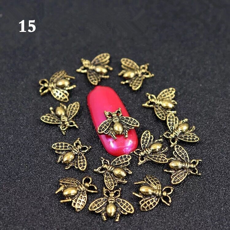 5pcs/10pcs Metal Alloy Bee 3D Nail Art Decorations Gold Silver Black Jewelry Gem Japanese Style Manicure Accessories: 15-10pcs