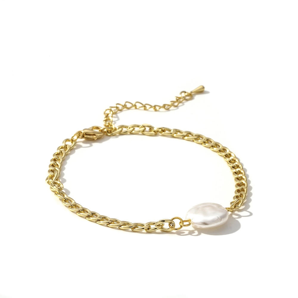 Yhpup Combination Bracelet Trendy Gold Imitation Pearls Bangle 2PCS Girlfriend Lovers Jewelry Accessories for Female Office 16 K