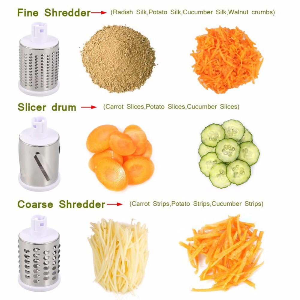 Multi-Function Rotary Grater Manual Rotary Vegetable Slicer Fruit Manual Shredder Drum Grater With 3 Stainless Steel Rotary Set