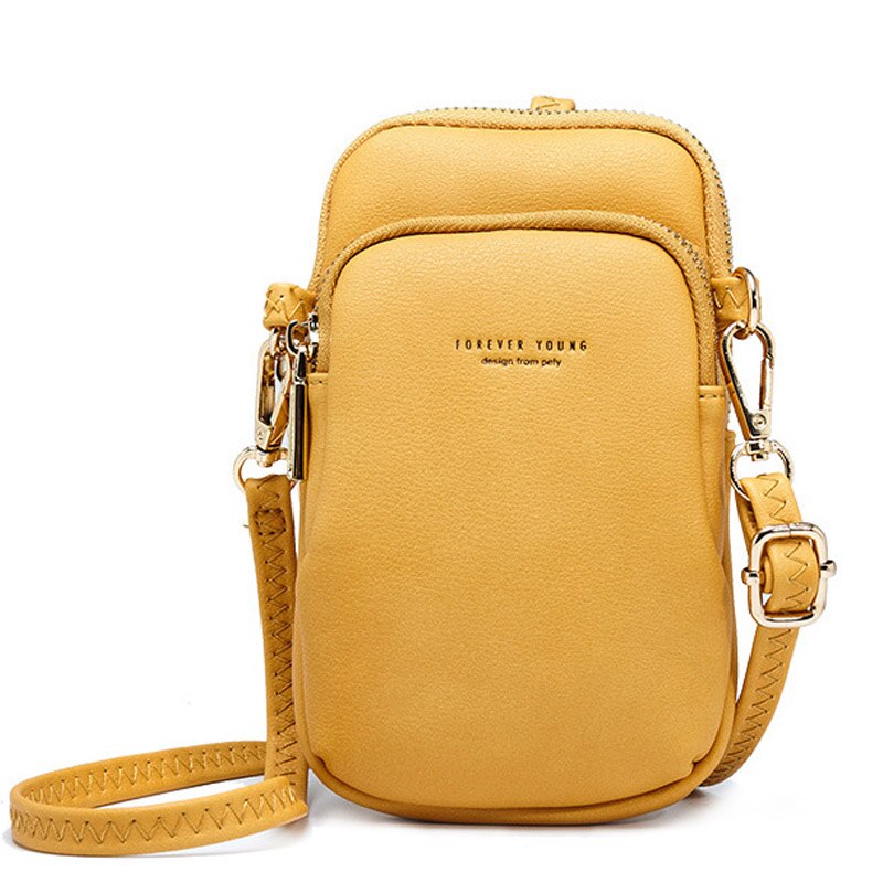 Small Shoulder Bag For Women Cell Phone Pocket Ladies Crossbody Bags Pu Leather Female Mini Messenger Purse: Yellow