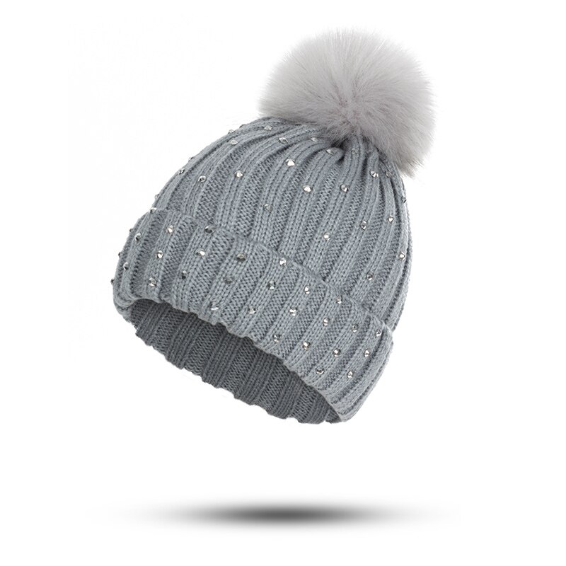 GROUPJUMP-Gorro con pompón de punto para niño, gorros, gorros para niña, gorros con diamantes de imitación, gorro para niño