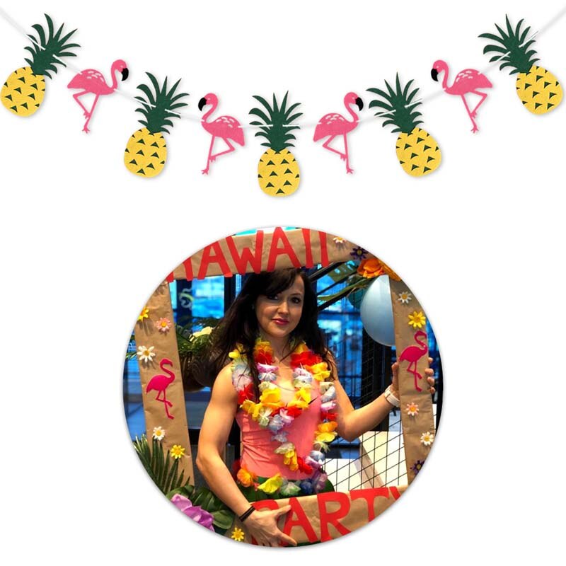 Hawaiian Tropical Paper Flower Garland Beach Luau Party Hanging Decoration Wedding Decor Aloha Hawaii Tropical Flamingo Banner