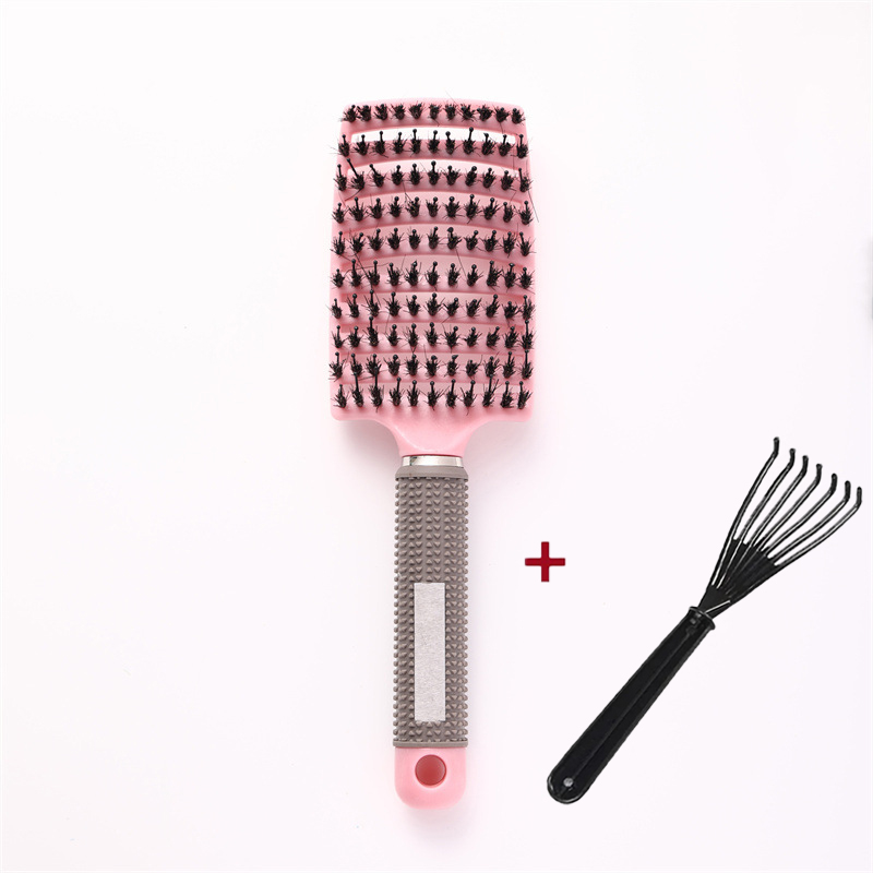 Hair Scalp Massage Comb Bristle Nylon Hairbrush Wet Curly Detangle Anti-Static Hair Brush Salon Hairdressing Style: Light Pink