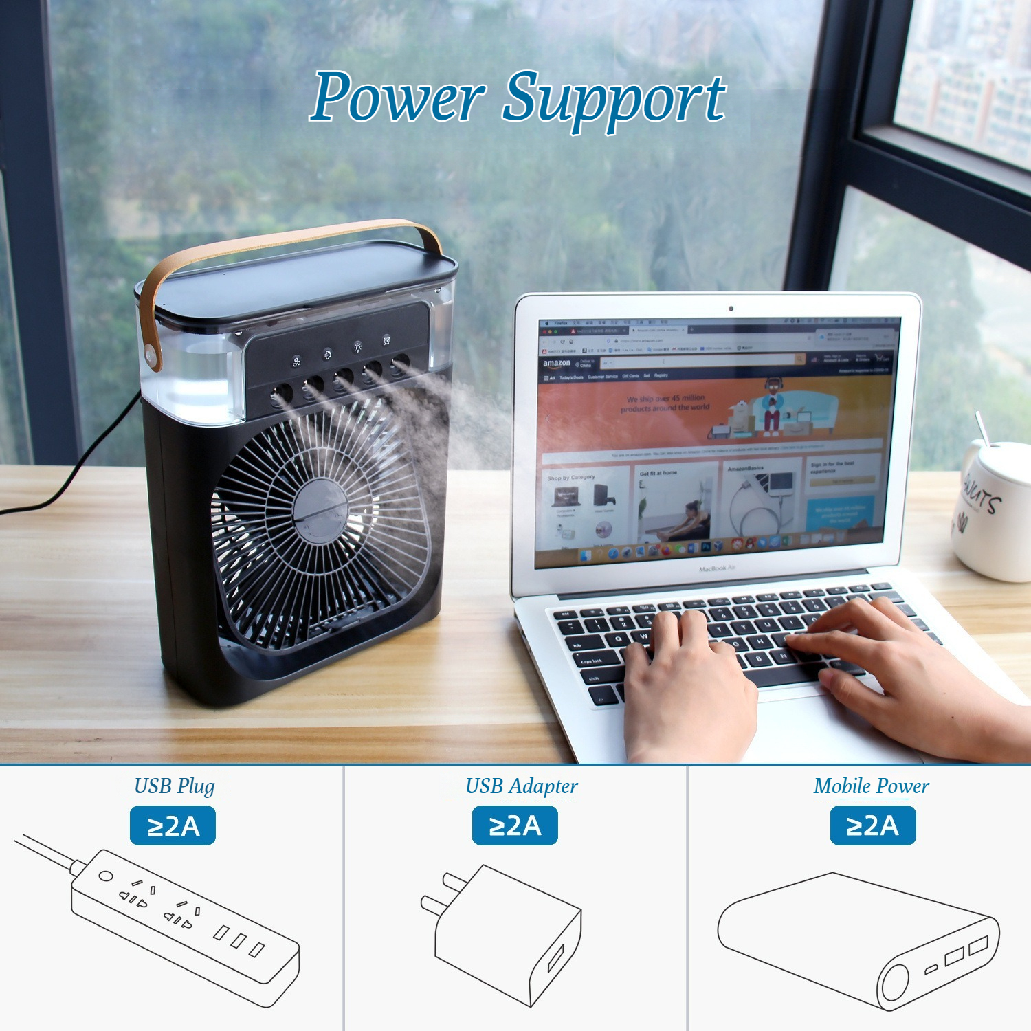 Ventilador humidificador USB de aromaterapia con 5 pulverizadores para enfriar aire acondicionado, dormitorio de oficina y ventilador de llenado de agua para uso doméstico