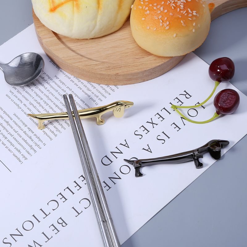 Zinc Alloy Lovely Dog Chopsticks Stand Rack Spoon Fork Knife Rest Storage Holder Decoration
