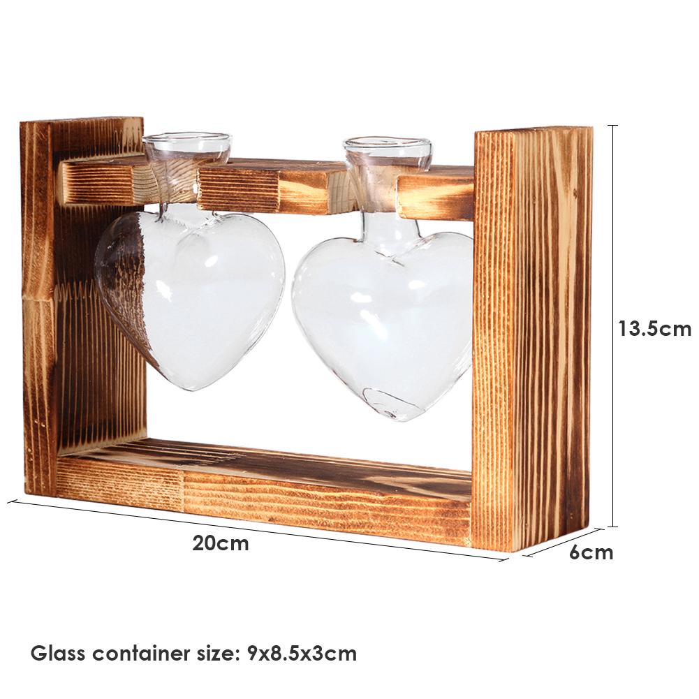 Glas och trä vas plantering terrarium bord skrivbord hydroponics växt bonsai blomkruka hängande krukor med trä bricka heminredning: D002