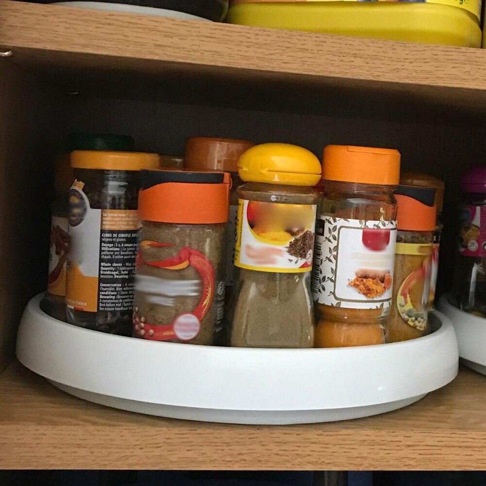 360 Rotation Non-Skid Spice Rack Pantry Cabinet Turntable with Wide Base Storage Bin Rotating Organizer for Kitchen Seasoning