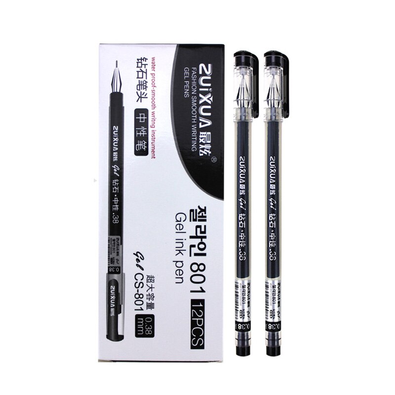 ZUIXUA 12pcs Gel Pen 0.38mm Black Blue Red Ink Pens Large Capacity Writing Smooth School Student Pens Office Stationery