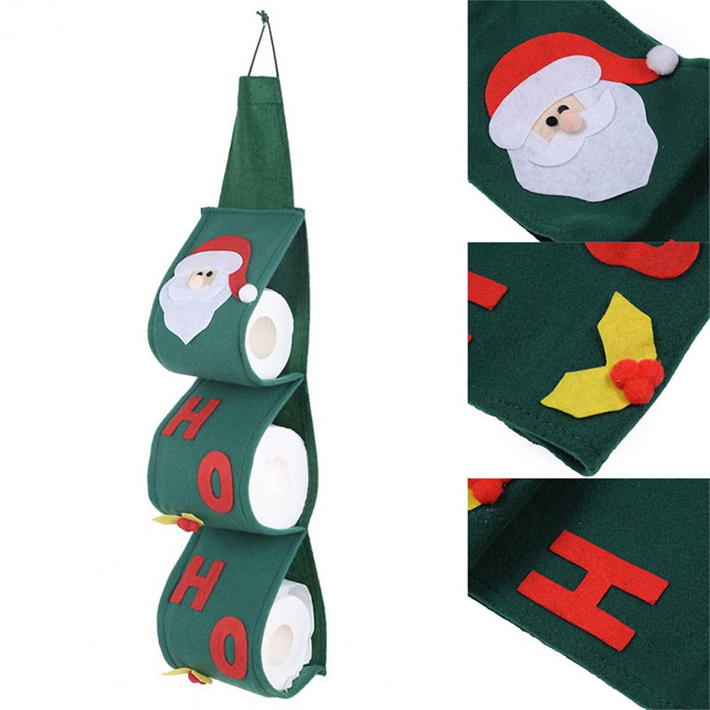 3 capas patrón de Papá Noel rollo de papel higiénico cubre decoración de Navidad baño toalla colgante servilleta bolsa de almacenamiento organizador titular