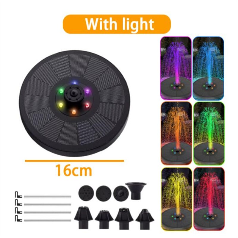 Floating Solar Fountain Garden Waterfall Fountain Pool Pond Bird Bath Solar Panel Powered Home Garden Fountain Decoration: 16 cm With Light
