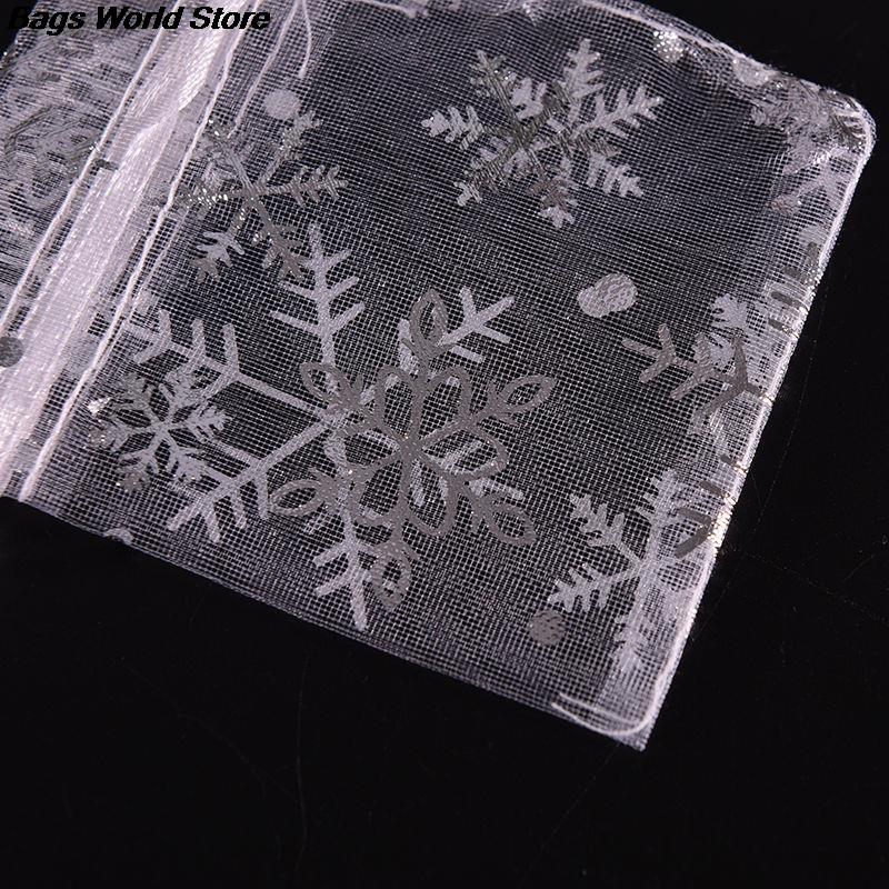 100 Stks/partij Verpakking Tassen Wit Met Zilveren Sneeuwvlok Christmas Pouches Organza Zakjes Gunst Van Candy Snoepjes Opslag