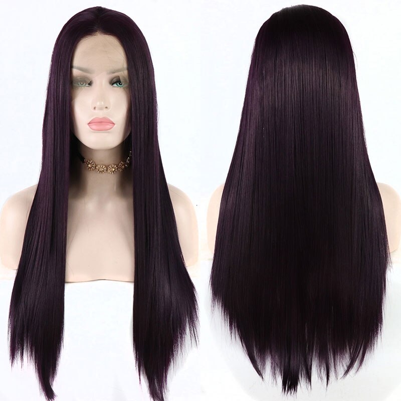Bombshell Silky Straight Synthetic Hair Lace Front Wig Dark Purple Heat Resistant Fiber Hair Natural Hairline For Women Wigs
