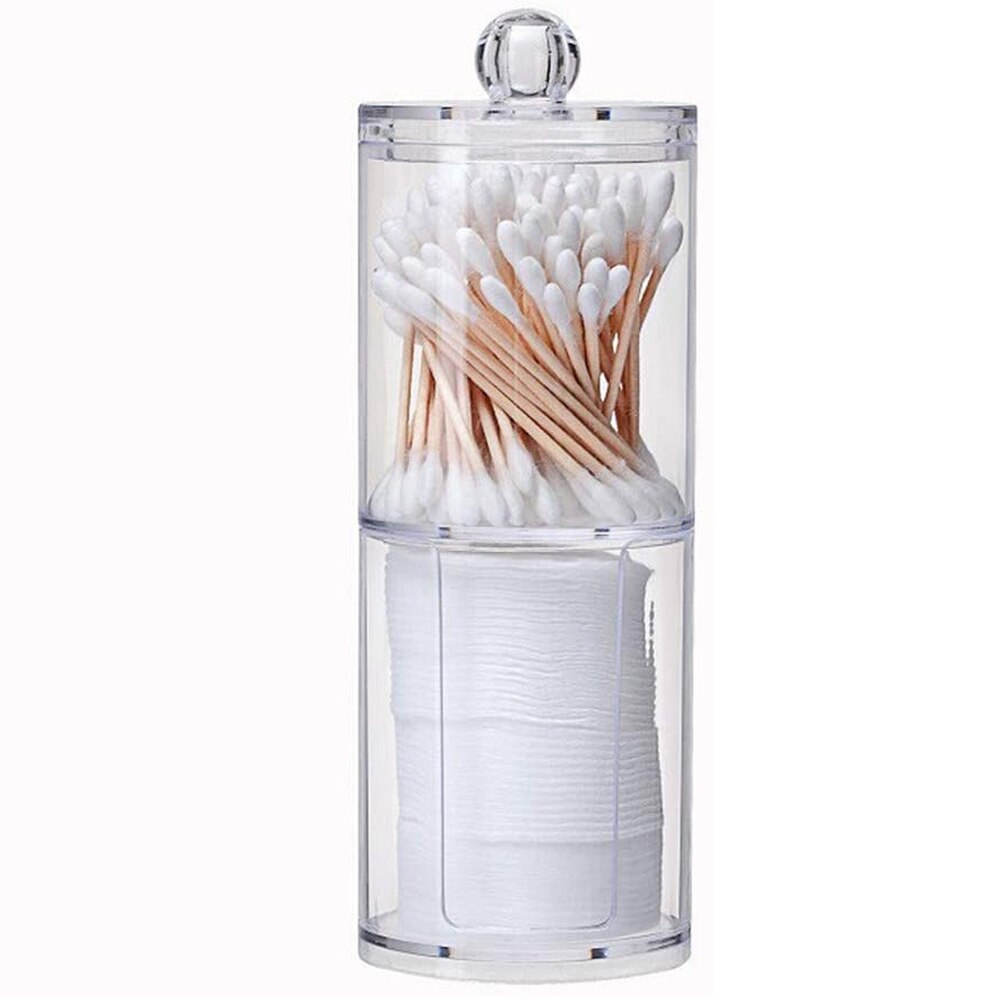 Gennemsigtig bomuldspindelholder badeværelse akryl bekvemmelighed arrangør med låg til kosmetik smykker