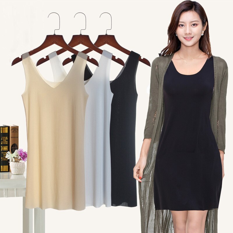 Zomer Plus Size Volledige Onderjurk Vrouwen Dunne Ijs Zijde Lange Petticoat Onderrok Mouwloze Band Nachtjapon Nachthemd M-3XL
