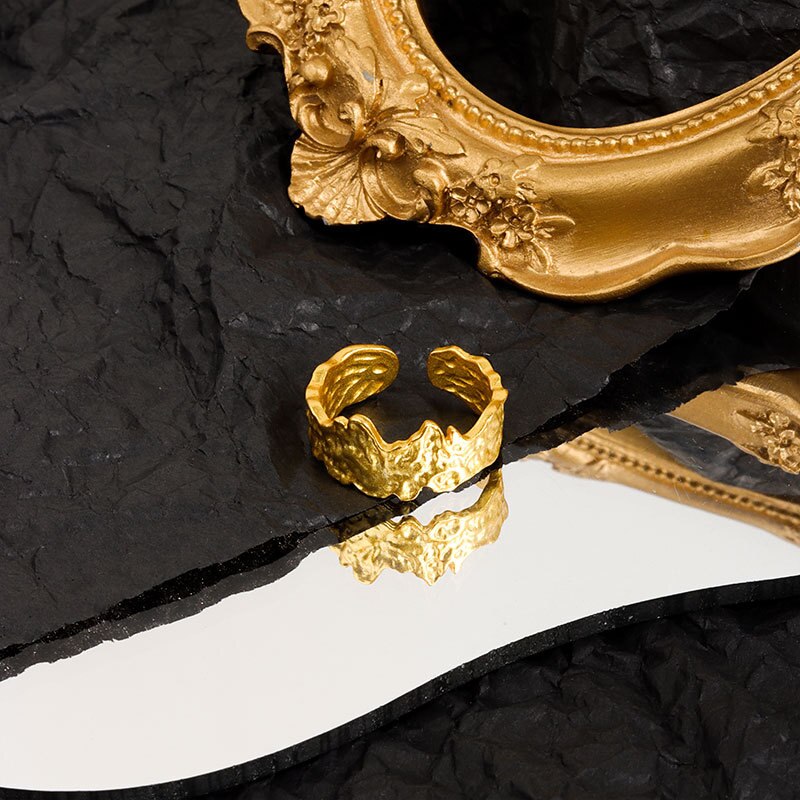 925 Sterling Silber Unregelmäßige Unebene Oberfläche Textur Folie Papier aufbringen Offenen Ring Frauen Handgemachtes: Gold