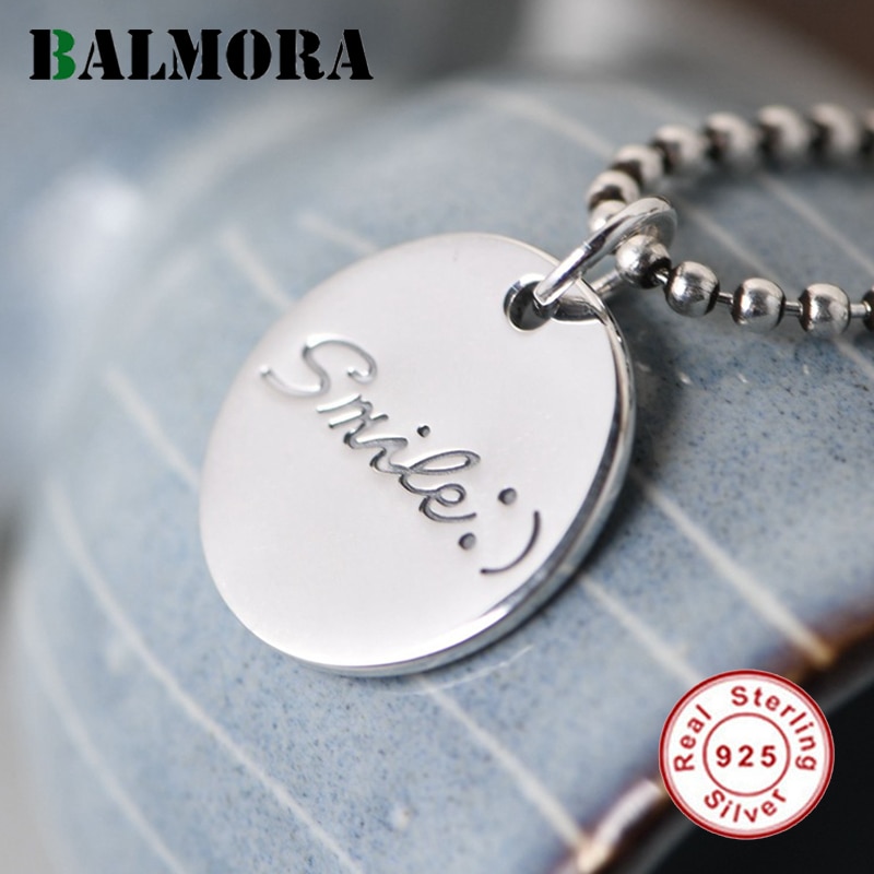 BALMORA Original 100% 925 Pure Silver Letter Pendant For Women Men Smile Couple Pendant Charm Necklace Accessories Without Chain