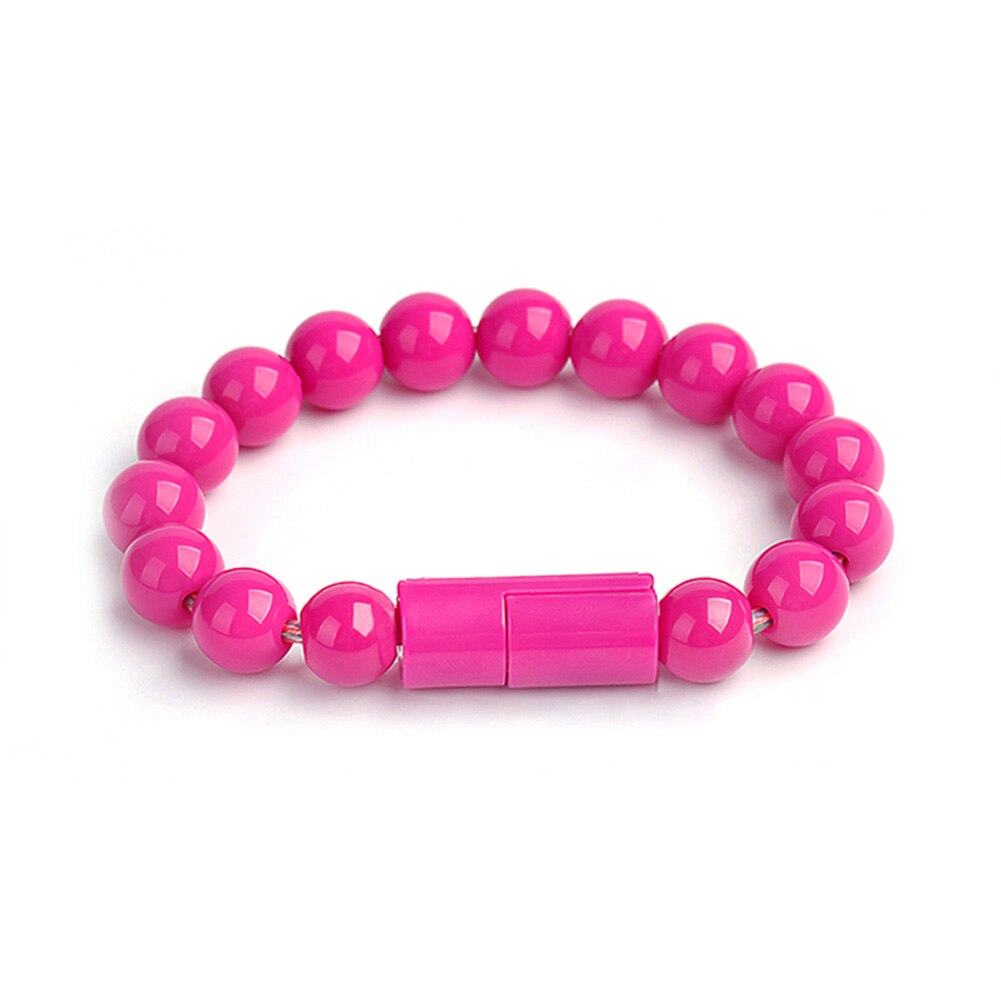 Beaded Charger Bracelet Portable for Android Type C Charging USB Connector Cable GK99: Rose Red A