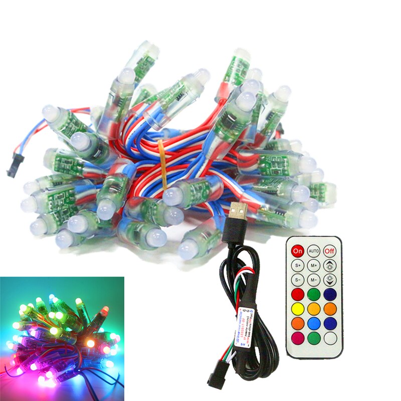 50 lysdioder  ws2811 fullfärg pixel led modul 5v ip68 vattentät digital led pixel ljus  + 3/14/17/24 tangenter rf fjärrkontroll för usb: Med 21 nycklar rf