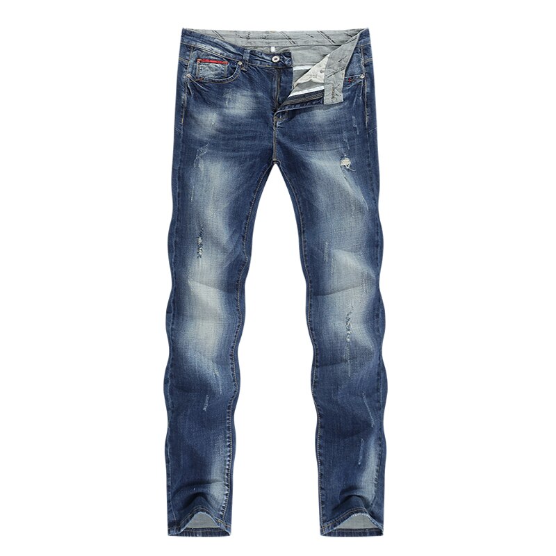 Ripped jeans til mænd stretch slim straight blue streetwear distressed hip hop herre jeans regular fit mandlige lange bukser bukser: 38