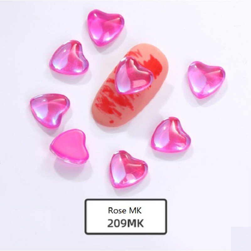 10Pcs 8mm Heart Rhinestone Flat Stones For Manicure Glitter Nail Jewelry Heart Nail Art Kawaii Nail Decoration Korean Nail Parts: Rose MK