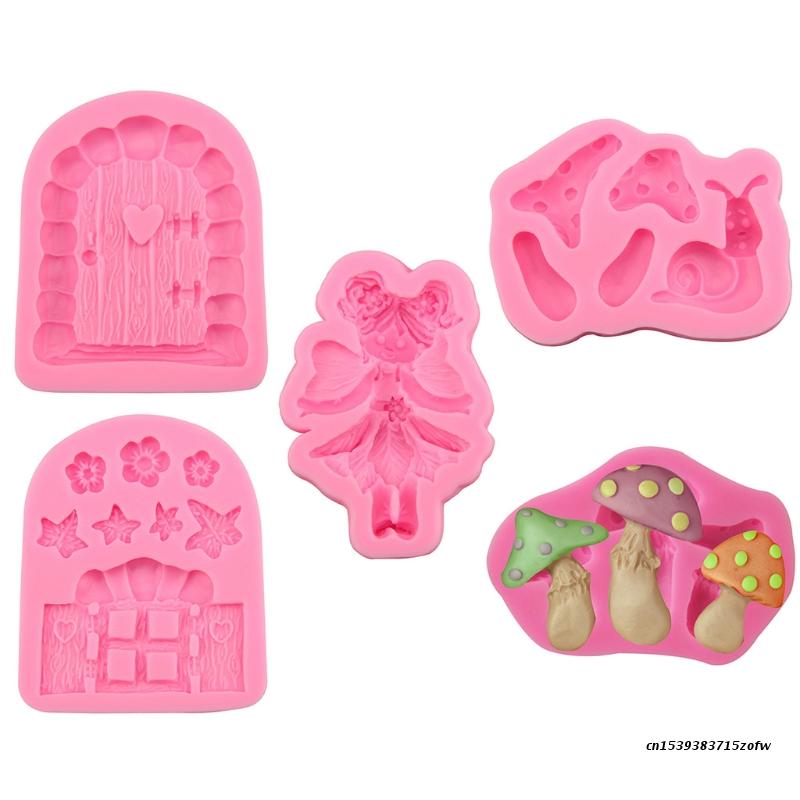 GXMA Handmade DIY Fairy Tale Wooden Door Wooden House Girl Snail Stone Wall Castle Modeling Fondant Silicone Mold Clay Gadget: 6