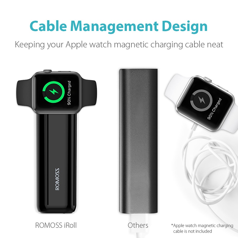 ROMOSS iRoll 3250mAh Wireless Charger Power Bank For Apple Watch 1 2 3 4 5 Portable Powerbank External Battery For Apple Watch