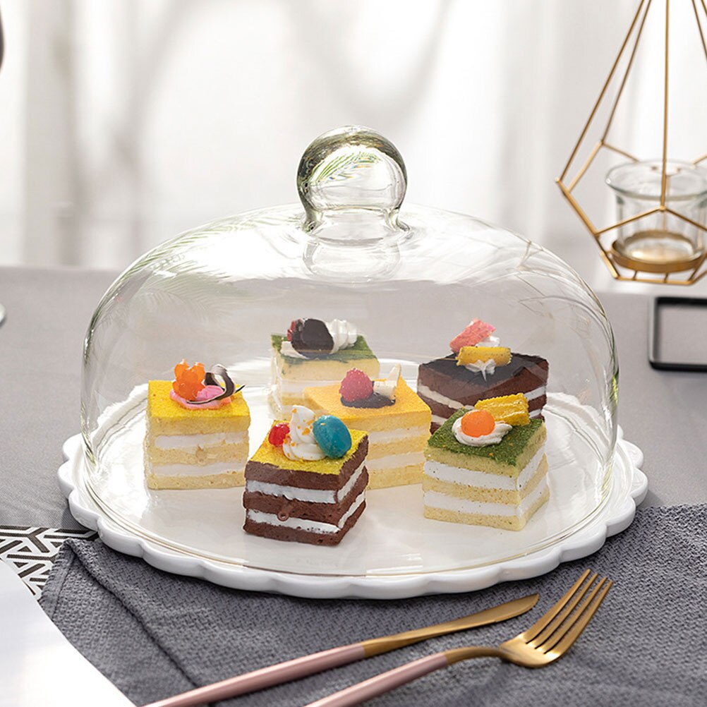 Transparent Cake Glass Cover Dustproof Cake Display Lid Durable Food Protective Cover Wedding Party Pastry Bread Tray