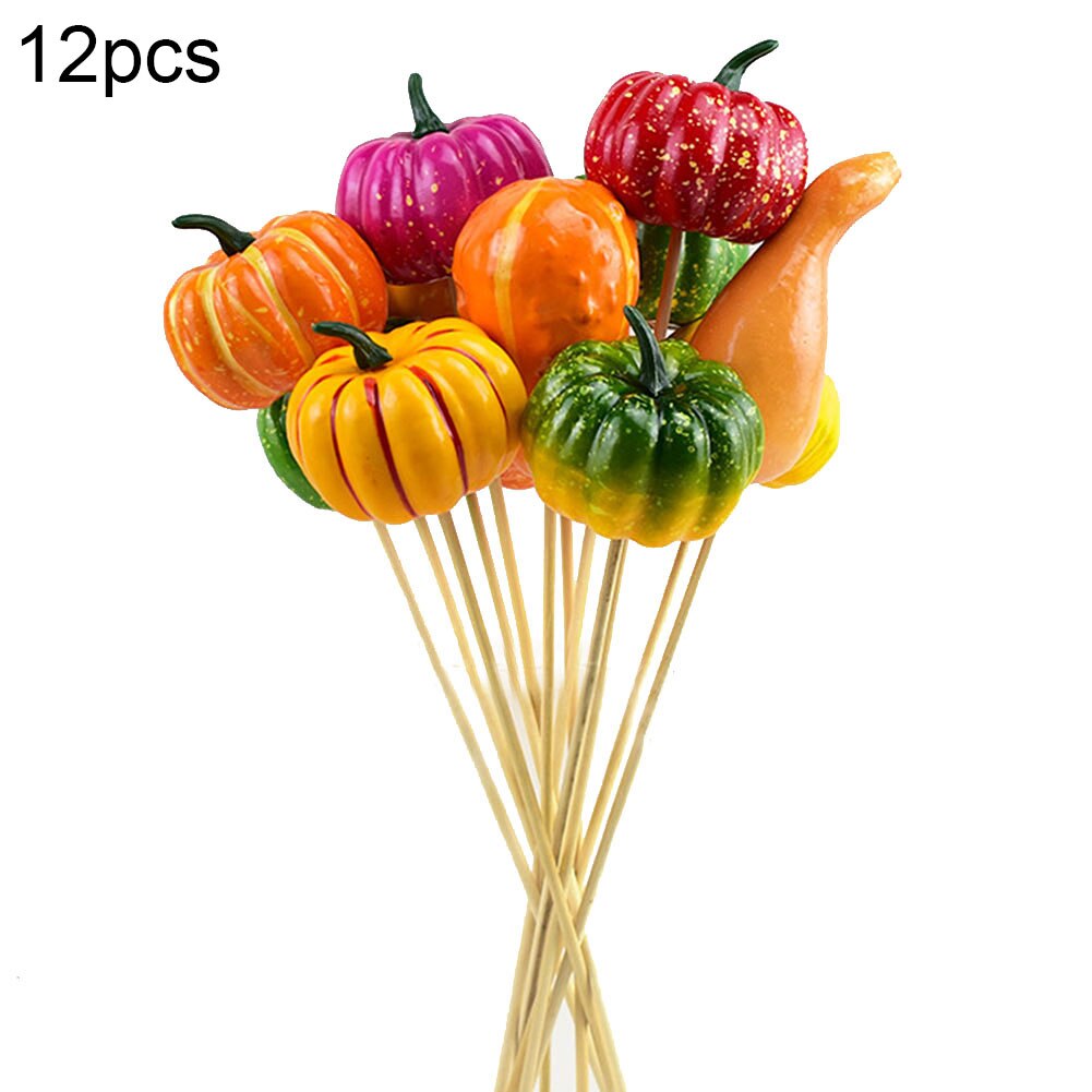 12pcs DIY Artificial Pumpkins Rods Photo Props Halloween Home Party Decor DIY Bouquet Making Accessories