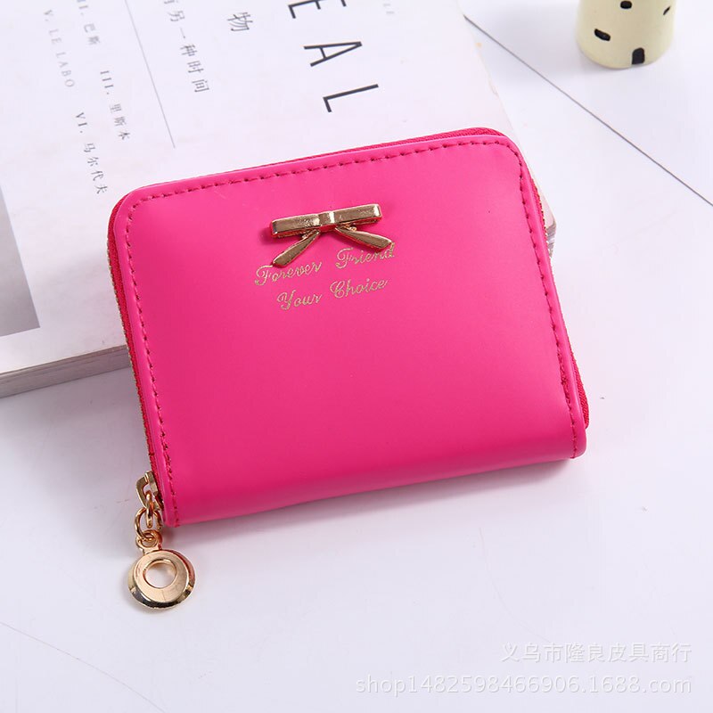 Valink Brand Wallet Women Bowknot Small Purse PU Leather Wallet Female Zipper Coin Purse Wallet Carteras Mujer: Hot pink