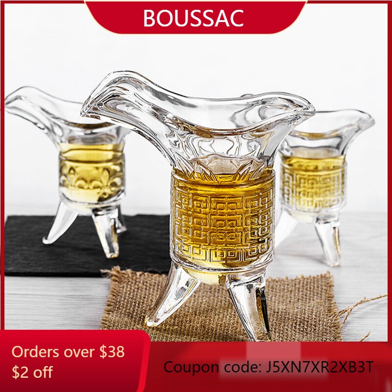 Liquor Cup Jue Cup Ancient Antique Small Wine Cup Three-legged Tripod Cup Chinese Three-legged Glass Liquor Cup