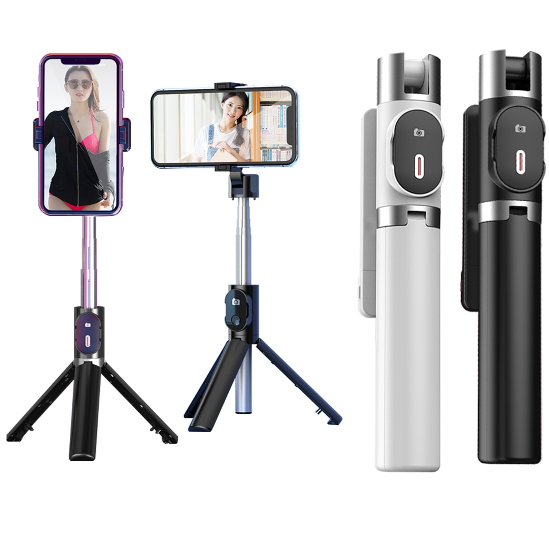 3 In 1 Draadloze Bluetooth Selfie Stok Handheld Selfiestick Opvouwbare Mini Statief Uitbreidbaar Monopod Met Afstandsbediening Sluiter
