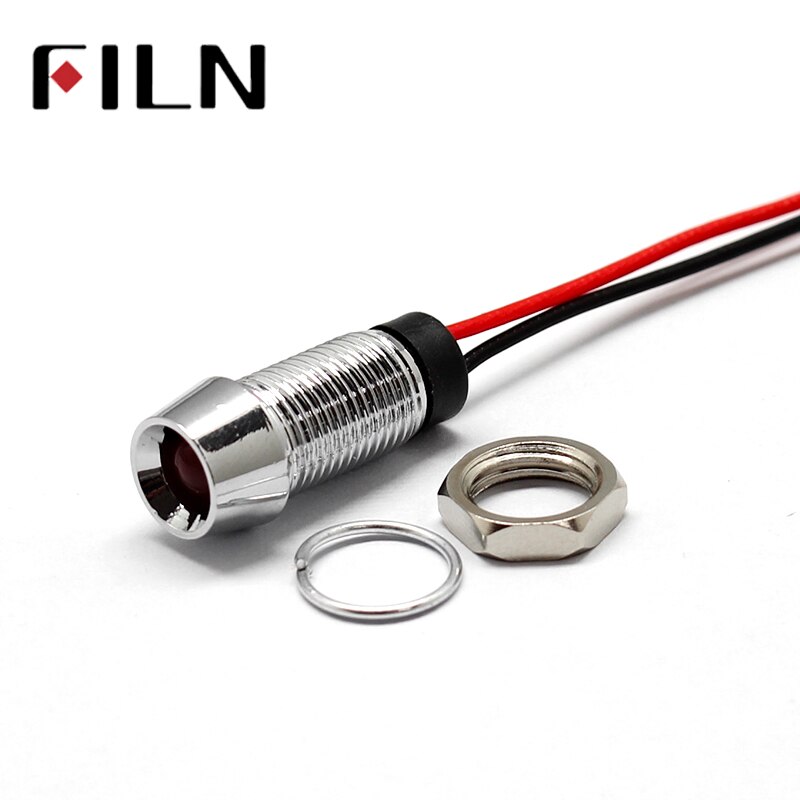 8mm 3 v 6 v 12 v 24 v métal LED panneau pilote tableau de bord indicateur de Signal voyant 20 cm câble Chrome fini voiture bateau Marine