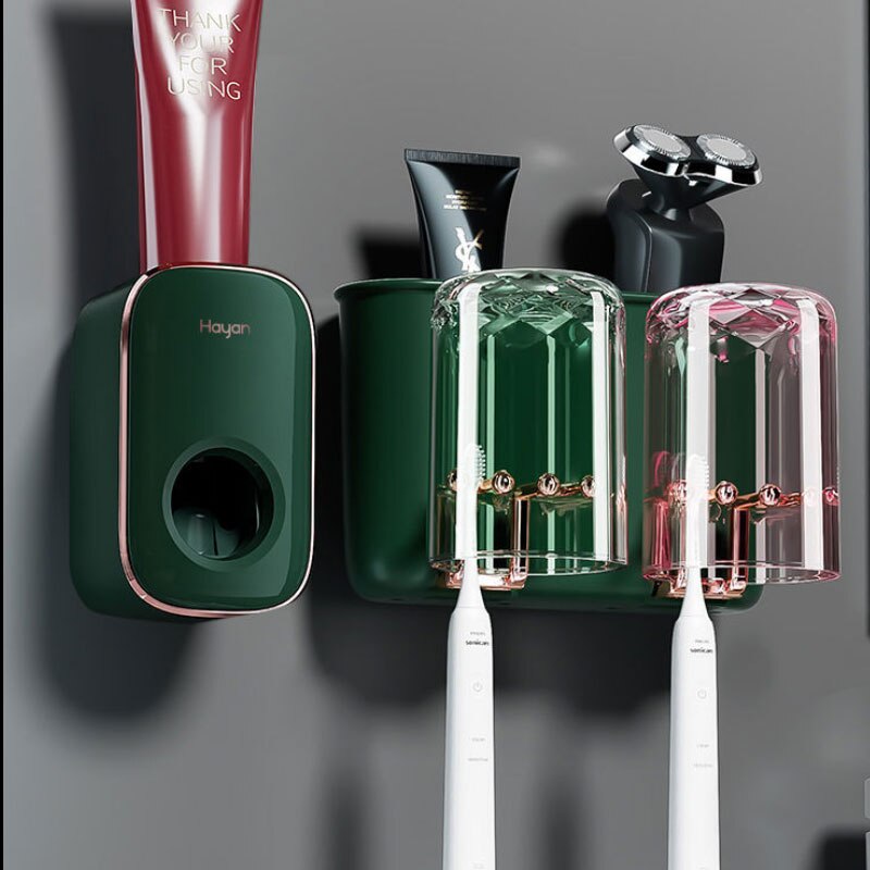 ECOCO – distributeur automatique de dentifrice à pression, accessoires de salle de bains, poinçon gratuit, ensemble de porte-brosse à dents, support de rangement mural: Figure 9