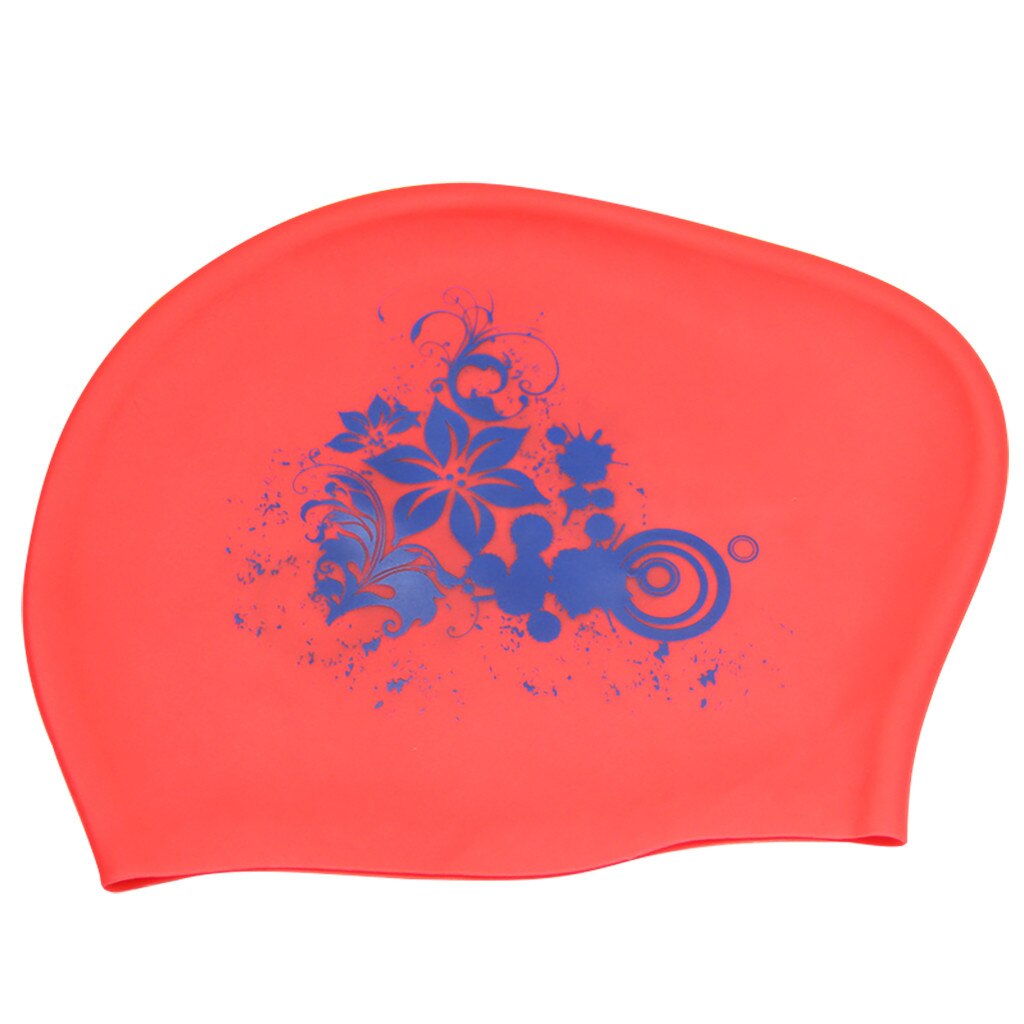 Elastic Waterproof PU Fabric Protect Ears Long Hair Sports Swim Pool Hat Swimming Cap Free size 3.0#: RD