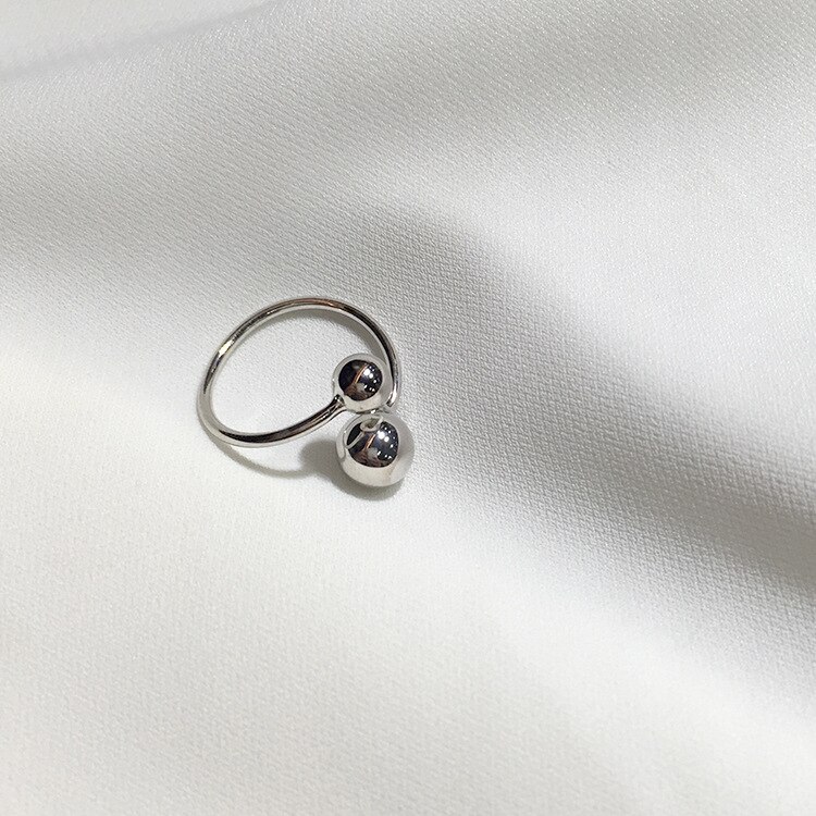 100% 925 sterling zilveren dubbele bolringen voor dames accessoires ringen, trendy opening verstelbare ring bague femme 925 sieraden