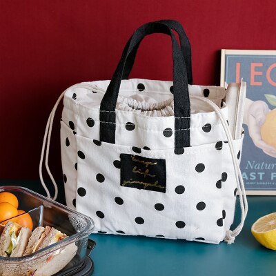 Casual Draagbare Lunch Tas Dots Geïsoleerde Canvas Thermische Voedsel Picknick Lunch Tassen Voor Vrouwen Kids Cooler Lunchbox Tas Tote: 1