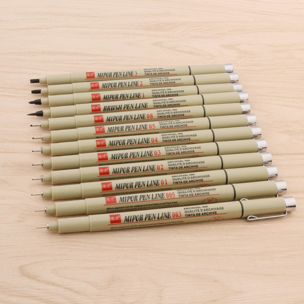 12pc Micron Neelde Soft Brush Drawing Pen Pigment 005 01 02 03 04 05 08 Brush fine point Markers pen Drawing Painting Stationery