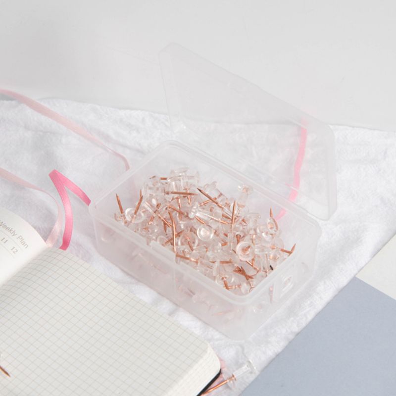 Chinchetas transparentes de oro rosa para oficina y escuela, 100 Uds., chinchetas de tablero, tachuelas de dibujo para pared de fotos, suministros escolares K92C