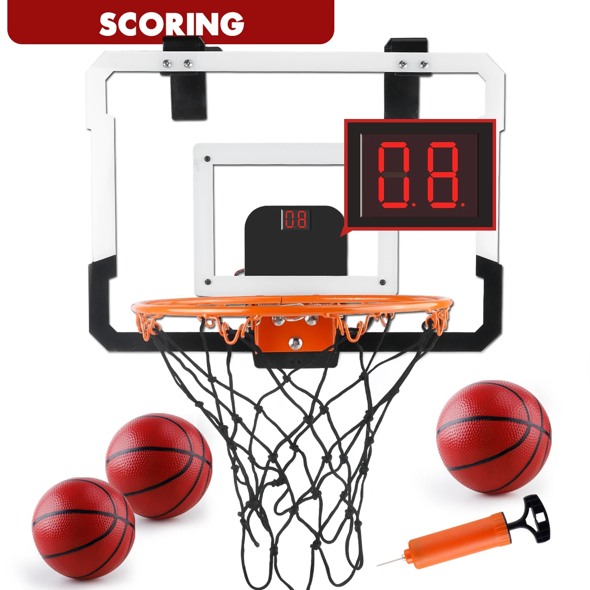 Canestro da basket per bambini per interni ed esterni, mini tabellone da basket sopra la porta con 3 palline, regalo giocattolo per bambini e adolescenti: nero