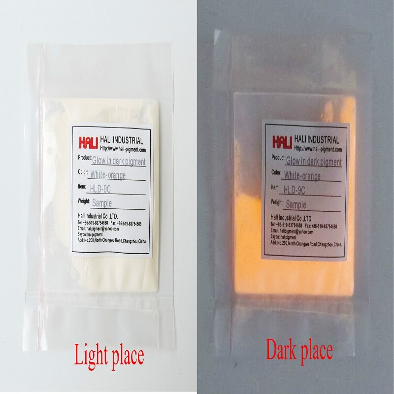 Glow in dark poeder, fotoluminescerend poeder, luminescerend poeder , 1 partijen = 10 kleuren ,10 gram per kleur.: Wit-oranje 50g