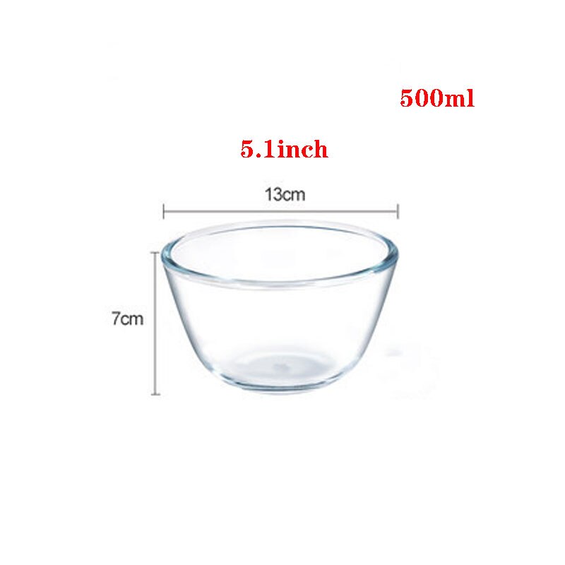Bol de vidrio borosilicato de gran capacidad, cuencos para mezclar, batidor de huevos, recipiente para cocina, ensaladera, tazón de sopa para amasar: 500ml