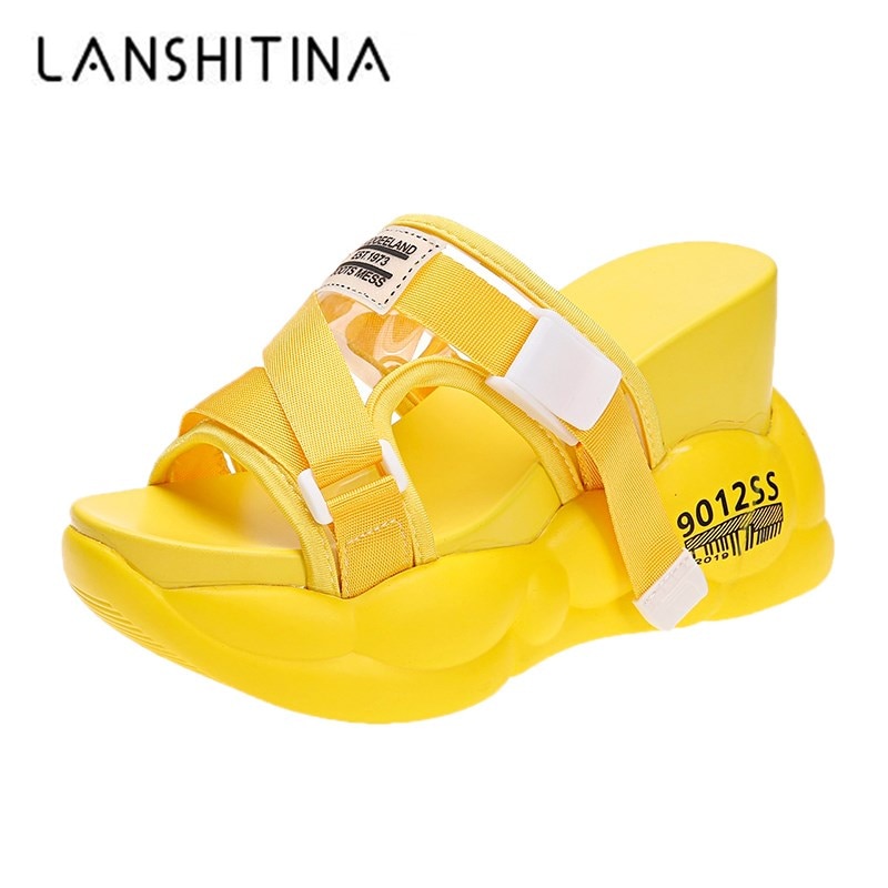 Kvinnor sommar utomhus flip flops chunky platå sandaler öppen tå andas tjock sula tofflor vita strandskor kvinna