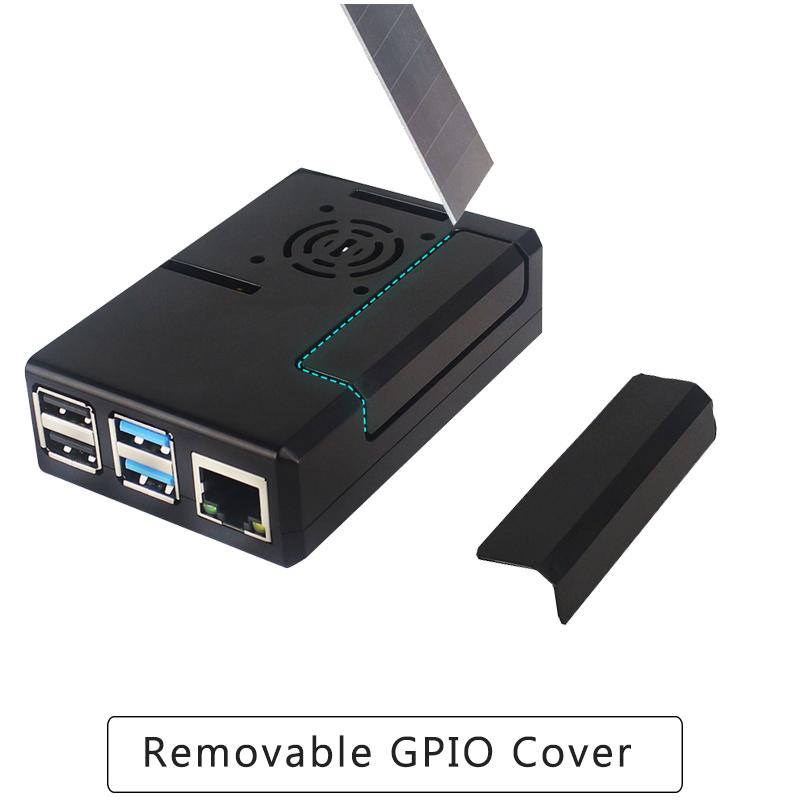 Raspberry Pi 4 Case ABS Plastic Removable GPIO Cover Transparent Black Shell Support Cooing Fan for Raspberry Pi 4 Model B