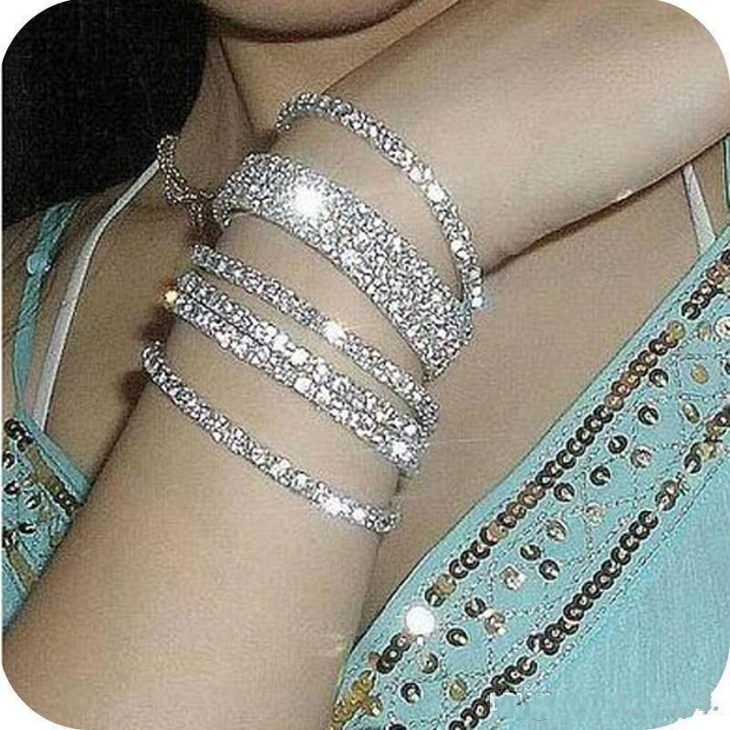 Bling Bracelets Wedding Accessories Elastic 1 Row Sliver plated Crystal Bangle Bridal Bracelet Party Jewelry